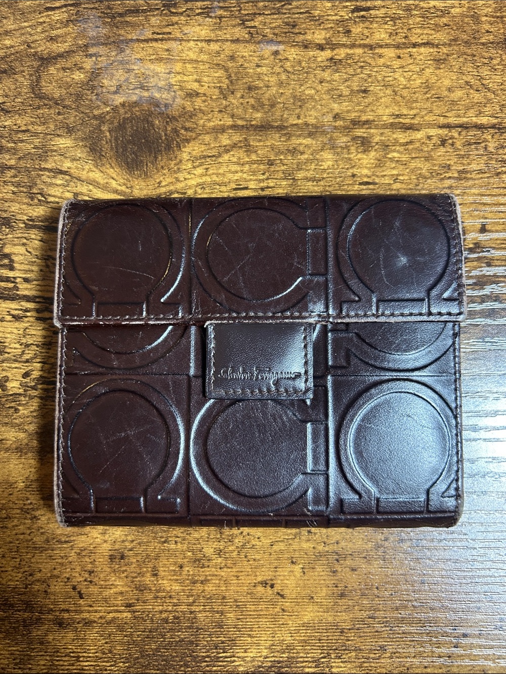 Salvatore Ferragamo Brown Trifold Leather Card Wallet